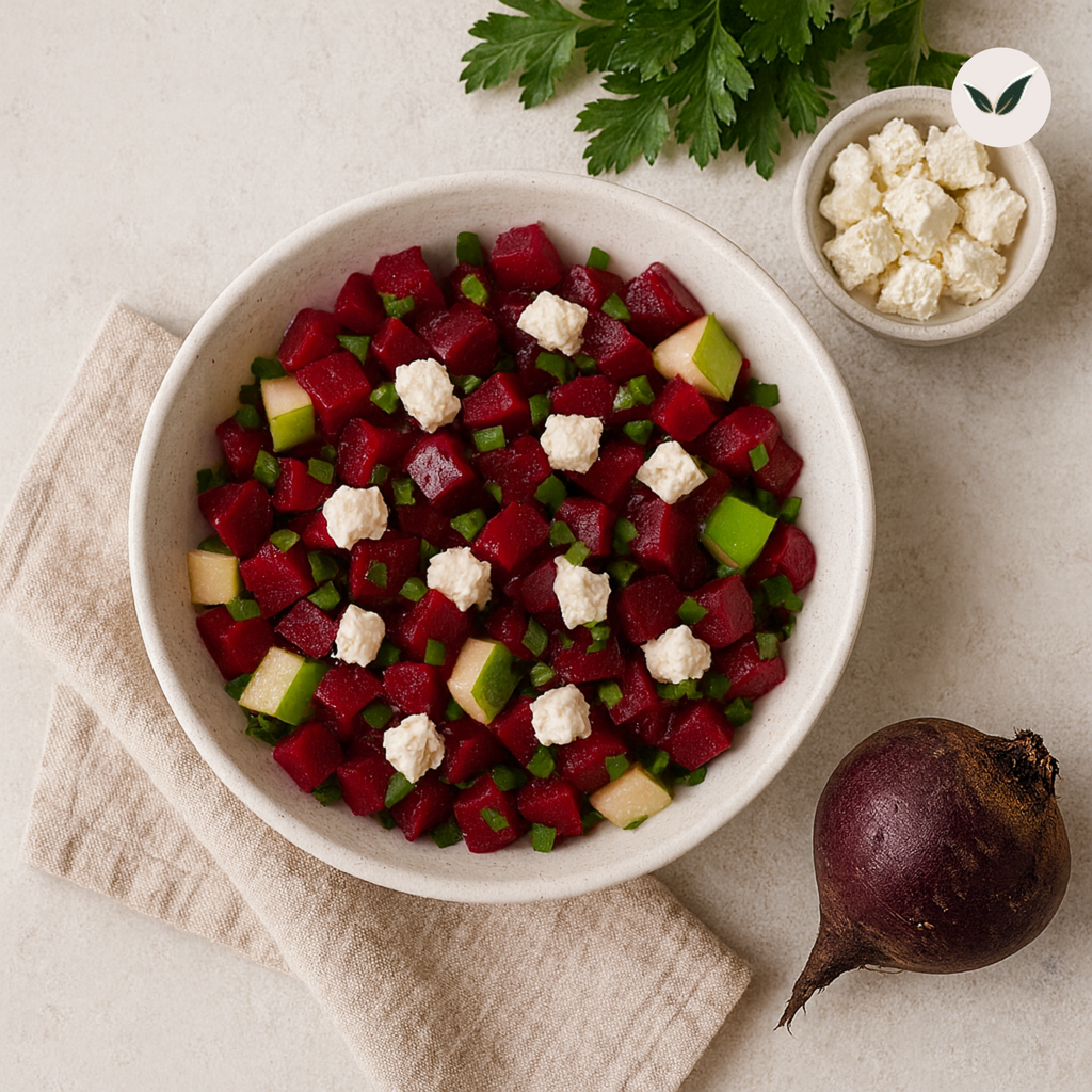 Salade de betteraves au chèvre et aux pommes