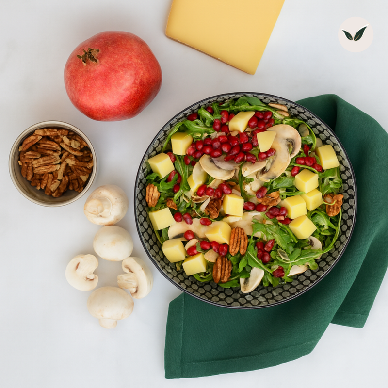 Salade de champignons au comté et aux noix