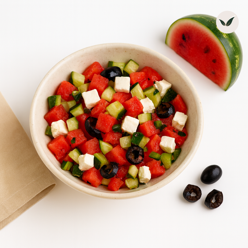 Salade de pastèque et concombres à la grecque