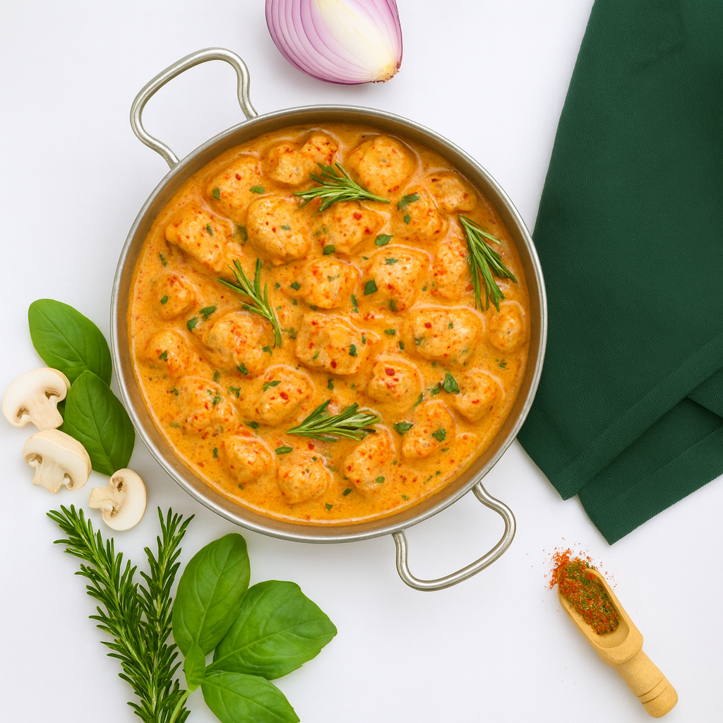 Poulet mariné aux épices italiennes et orecchiettes aux olives et aux champignons