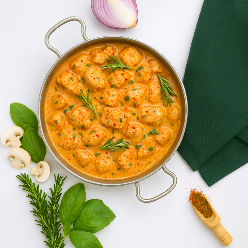 Poulet mariné aux épices italiennes et orecchiettes aux olives et aux champignons