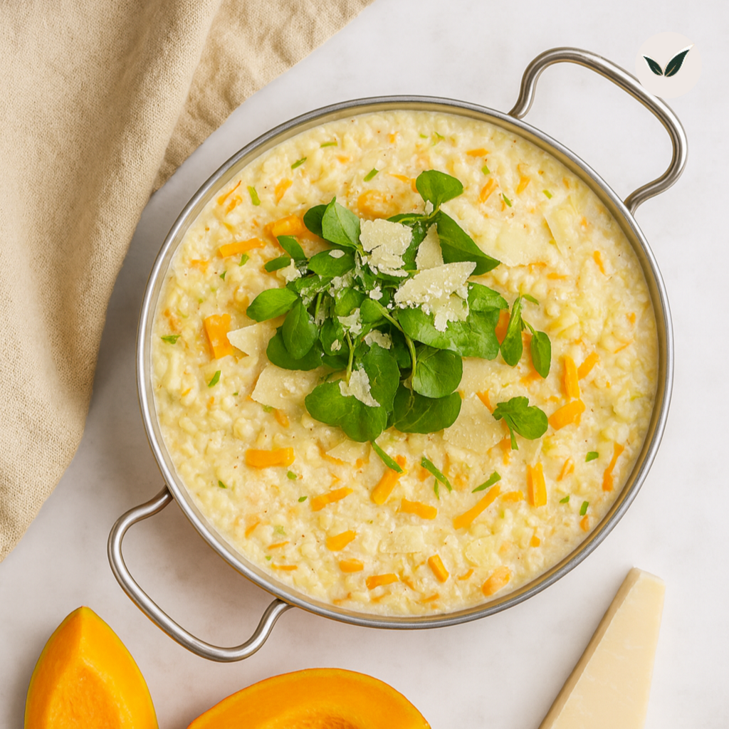 Risotto au potiron et au cresson et salade d'accompagnement