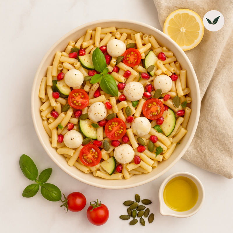 Salade de pâtes aux légumes d'été et à la mozzarella