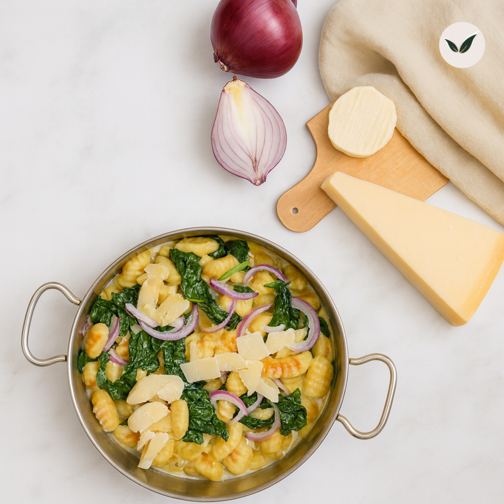 Gnocchis au cabécou et aux épinards