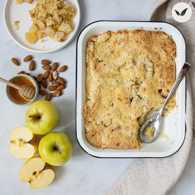 Crumble aux pommes, au miel et aux amandes