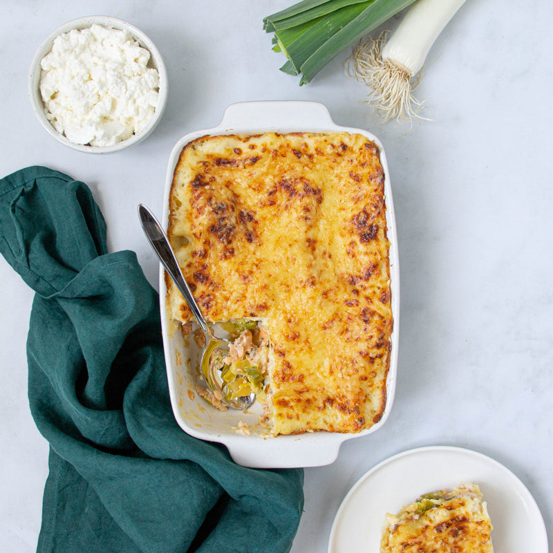 Lasagnes de saumon aux poireaux et à la ricotta et salade d'accompagnement